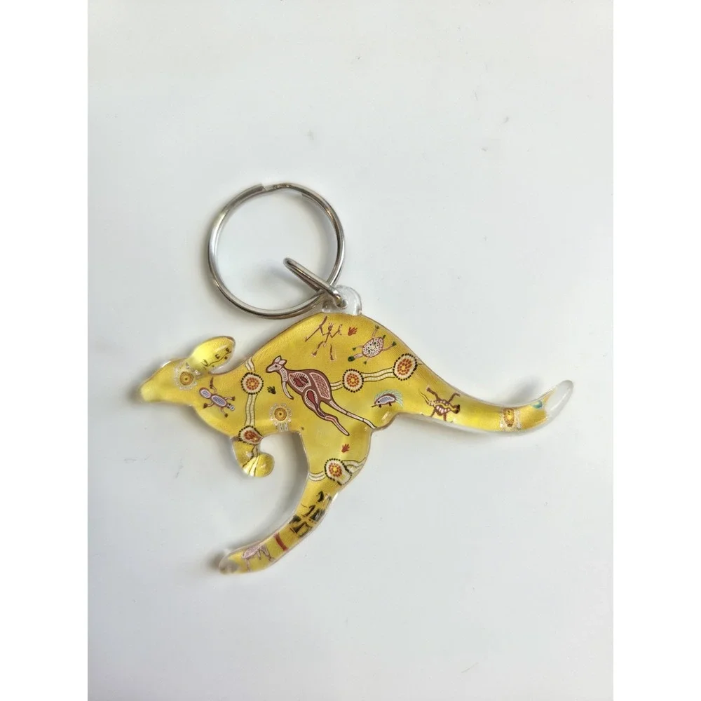 Australia KANGAROO‎ Keychain Yellow Indigenous Aboriginal Art Bunabiri